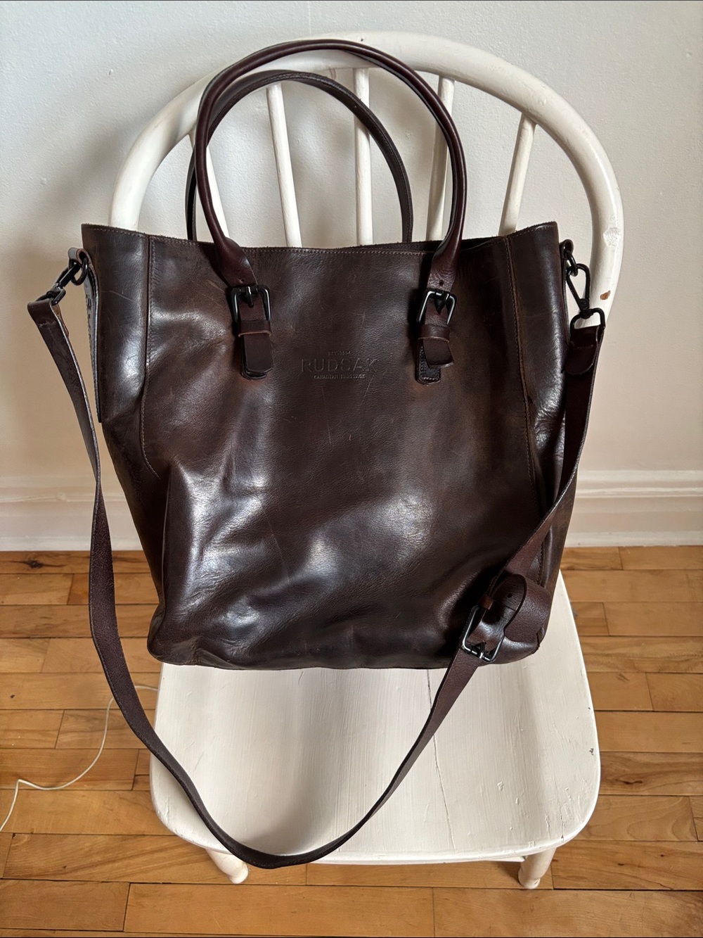 RUDSAK Dark Brown Leather Messenger Tote